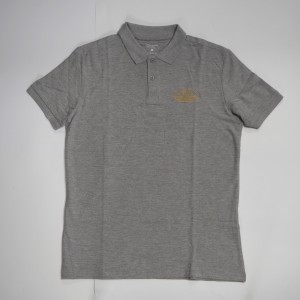 Koszulka bawełniana polo, szara, logo JAWA-złote, rozmiar M