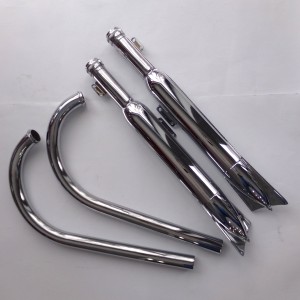 Tłumiki rybki + kolanka wydechu, chrom, zestaw, Jawa 350 typ 354 Kyvacka  ( DUELLS )