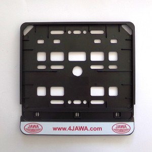 Ramka pod tablicę rejestracyjną na motocykl, z nadrukiem 4JAWA i logo JAWA