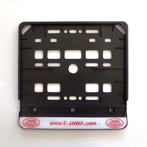 Ramka pod tablicę rejestracyjną na motocykl, z nadrukiem 4JAWA i logo JAWA, z połyskiem