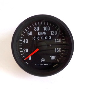 Licznik, 180 km/h, czarna ramka, pomarańczowa wskazówka, Jawa 634-640