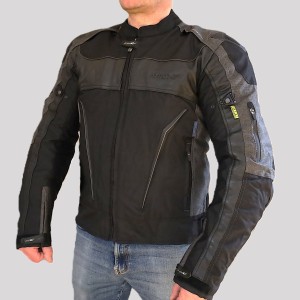 Kurtka motocyklowa, męska, skórzano-tekstylna, czarno-szara, rozmiar 2XL