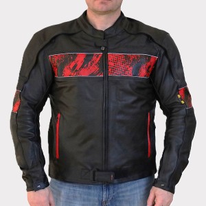Kurtka motocyklowa, męska, skórzana, czarno-czerwona, rozmiar 2XL